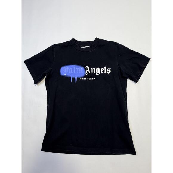 Palm Angels New York Spray Logo Shirt Mens Small Black Graphic Tee Streetwear - Picture 2 of 7